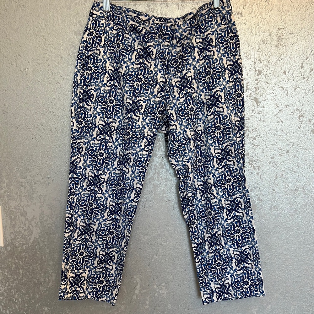 MILLY for Design Nation Blue & White Mosaic Tile Print Crop Capri Pants Size 10